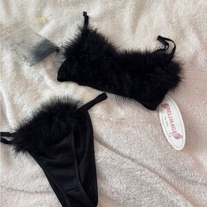 Black Feathered Lingerie Set